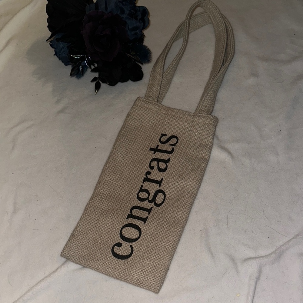 Beige Congrats Wine Tote‎ Bag Sturdy Burlap Congratulations